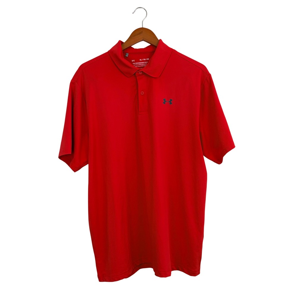 Under Armour Mens Performance Polo Shirt Red Short Sleeve XL Loose Fit Stretch